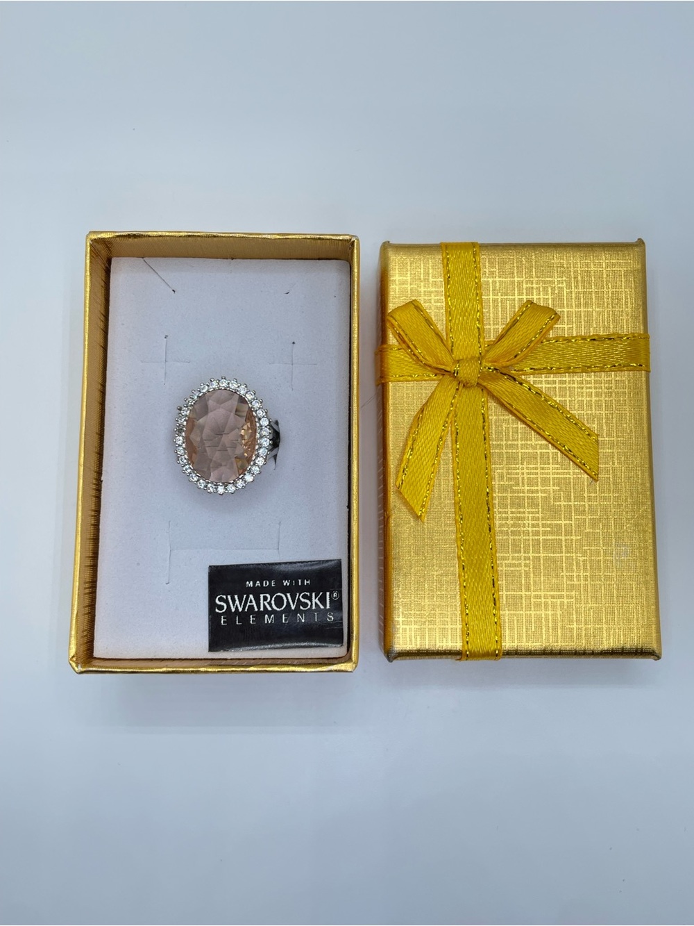 Swarovski Crystal Elements Champagne Swarovski Crystal Halo Ring Sz 10 - Picture 3 of 12